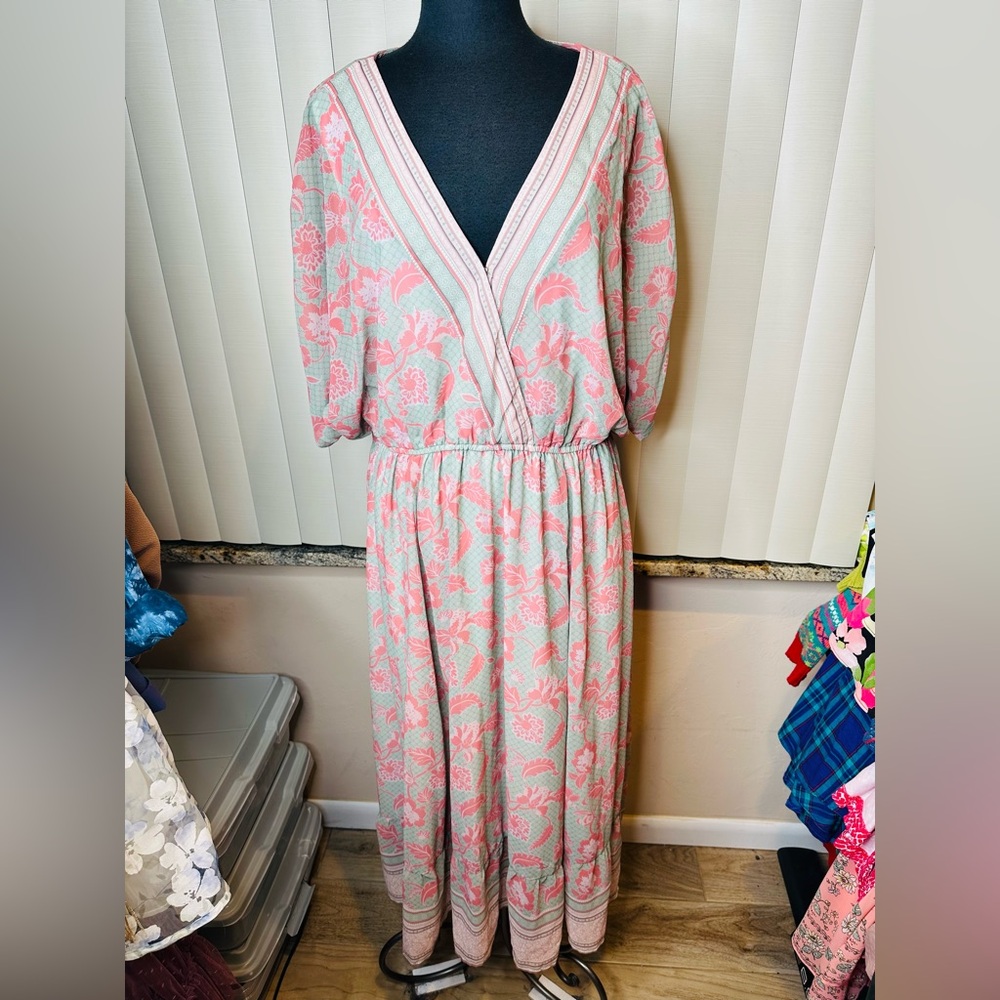 Wayward Francies by Eshakti Pink Gray Floral Maxi Dress Plus Woman Size 2X